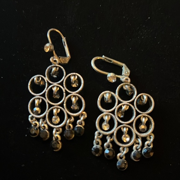 Dangly Black , Silver, & Clear Earrings - Picture 9 of 17